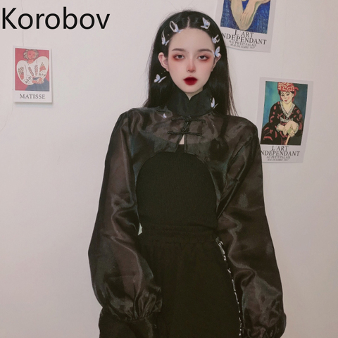 Korobov – manteau fin à manches chauve-souris pour femme, veste courte, en maille, Perspective coréenne, nouvelle collection printemps été 2022, 79528 ► Photo 1/5