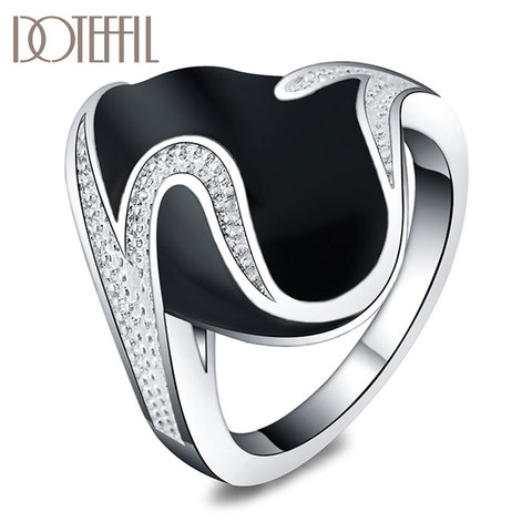 DOTEFFIL – bague en argent Sterling 925 pour homme et femme, bague noire en zircon époxy AAA, bijoux à la mode, cadeau de fête de fiançailles et de mariage ► Photo 1/6