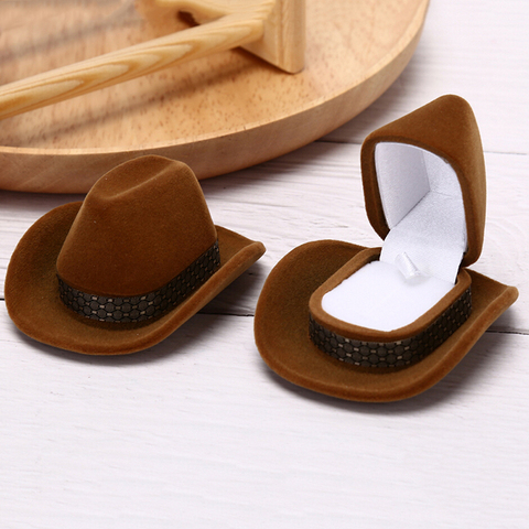 Boîte créative d'anneaux en forme de chapeau de Cowboy, présentoir de bijoux en velours, mallette de rangement, emballage de bijoux, 1 pièces ► Photo 1/6