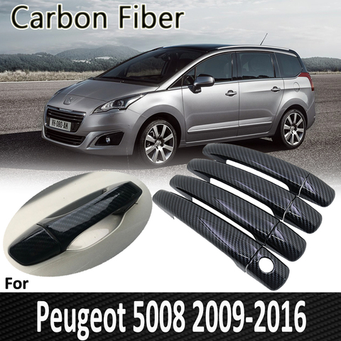 Fibre de carbone noire pour Peugeot 5008 2008 2009 2010 2011 2012 2013 2014 2015 2016 Auto poignée de porte couverture autocollant accessoires de voiture ► Photo 1/1