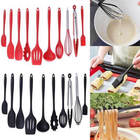 Ensemble d'ustensiles de cuisine antiadhésifs en Silicone, 10 pièces, spatule, cuillère, brosse à huile, pince pour barbecue, résistant à la chaleur, outils de cuisson DIY ► Photo 1/6