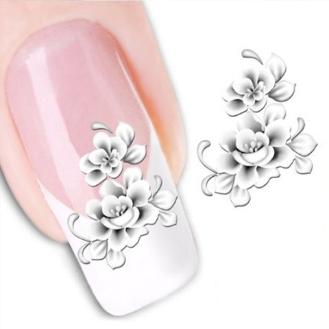 1 feuilles Mode Blanc Fleur Beauté Polonais Articles Nail Art Stickers Français Conseils Transfert de L'eau Tatouages Autocollants Nail Outil LASTZ ► Photo 1/6