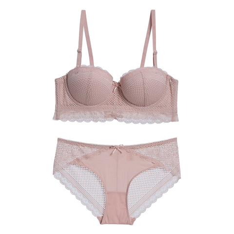 Ensemble soutien-gorge et culotte en dentelle, Sexy, ajouré, demi-tasse, Push Up, avec bretelles amovibles, sans bretelles, sous-vêtements pour femmes, Lingerie ► Photo 1/6