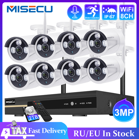 MISECU – système de vidéosurveillance sans fil 8CH NVR 3MP, enregistrement Audio pour l'extérieur, P2P, Wifi, Kit de caméra Ai de sécurité, étanche ► Photo 1/6