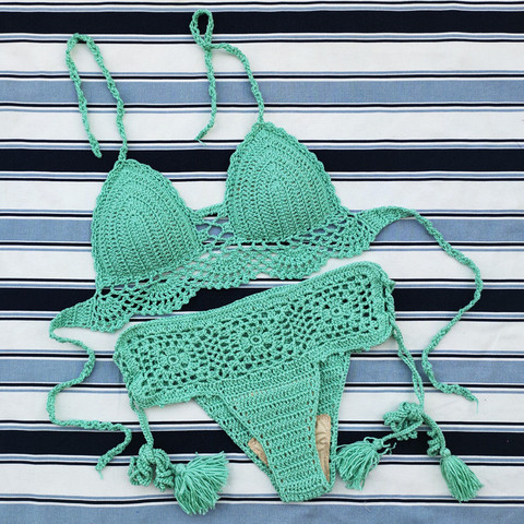 Maillot de bain Crochet, fait à la main, Push-up, Sexy, ensemble deux pièces, pour femmes, vêtements de plage ► Photo 1/6