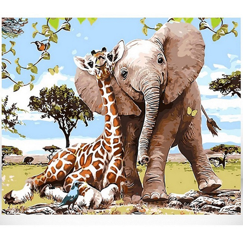 Gatyztoire – peinture à l'huile par numéros, éléphant et girafe, peint à la main, dessin sur toile, décoration murale, cadeau, DIY bricolage ► Photo 1/6
