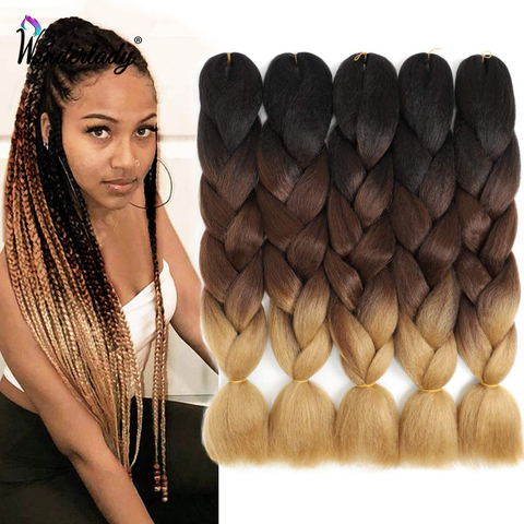 WonderLady 100G 120 couleurs synthétique tressage Extensions de cheveux Ombre Jumbo tresse pré tendu en gros 24 pouces boîte torsion tresses ► Photo 1/6