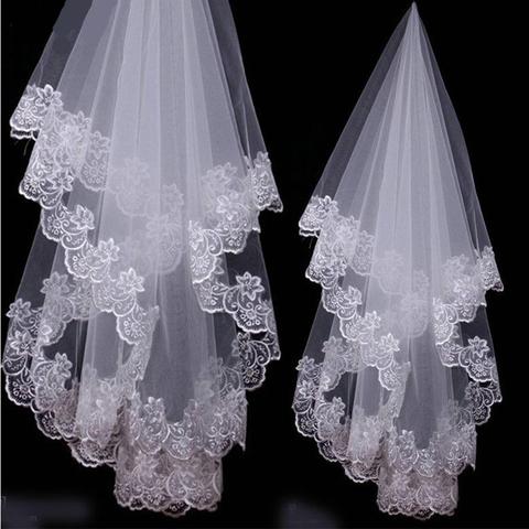 En Stock blanc ivoire blanc cathédrale voiles de mariage courte une couche voile de mariée Appliques dentelle bord pas de peigne accessoires de mariage ► Photo 1/2