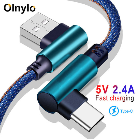 Olnylo USB Type c 90 degrés USB c de charge rapide câble type-c données cordon chargeur USB-C pour Samsung S9 S8 Note 9 8 Huawei P20 Lite ► Photo 1/6