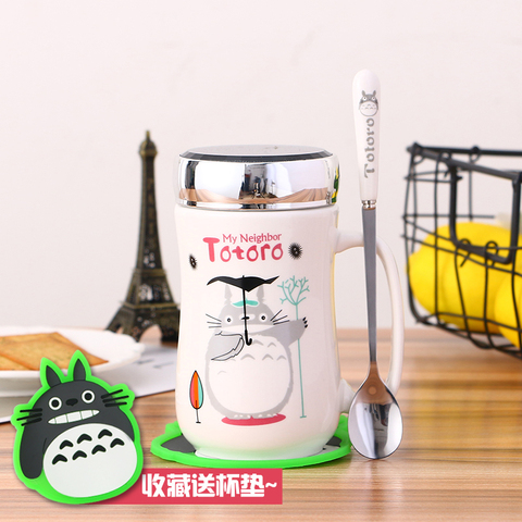 Céramique dessin animé totoro tasse à café dessin animé thé lait copo avec couvercle grande capacité tasse drinkware avec cuillère 400ml ► Photo 1/6