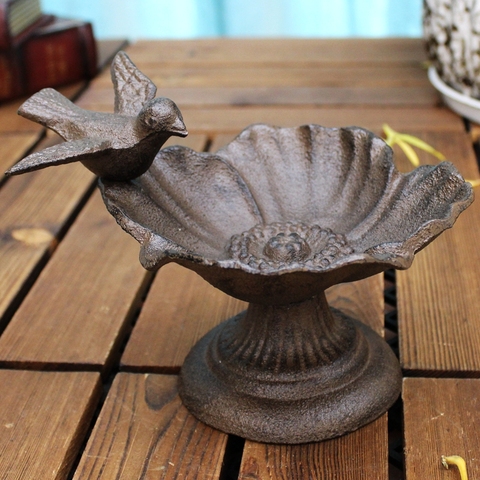 Style campagnard américain oiseau autour de cercle fleur pied Design en fonte métal mangeoire pour oiseaux maison table pétale stockage bol plateau ► Photo 1/6