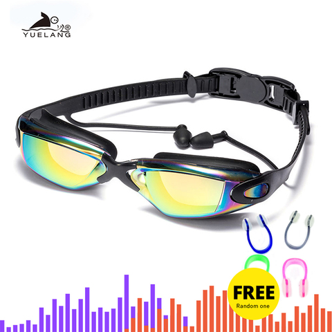 Lunettes de natation professionnelles lunettes de natation avec bouchons d'oreilles pince-nez galvanoplastie Silicone imperméable ► Photo 1/6