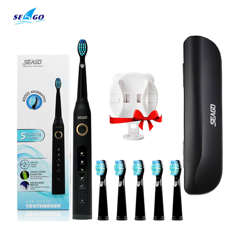 Seago – brosse à dents électrique sonique SG507B pour adulte, brosse à dents électronique Rechargeable par USB, support de rechange, cadeau ► Photo 1/6