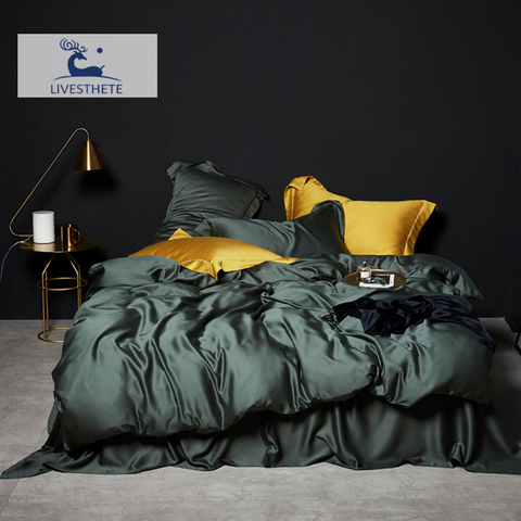 Liv-esthete vert foncé 100% soie ensemble de literie sain Pure soie luxe reine roi housse de couette drap plat taie d'oreiller linge de lit ensemble ► Photo 1/6