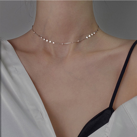 Collier en argent Sterling 925, coeur pêche, ras du cou pour femmes, chaîne clavicule, bijoux fins, cadeau d'anniversaire ► Photo 1/6