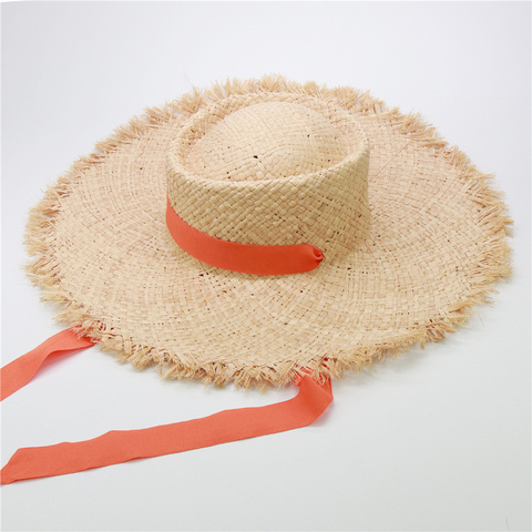 Casquette de plage en raphia avec long ruban, pour femmes, pare-brise, décoration, chapeau de paille d'été, vente en gros, nouvelle collection livraison directe ► Photo 1/6