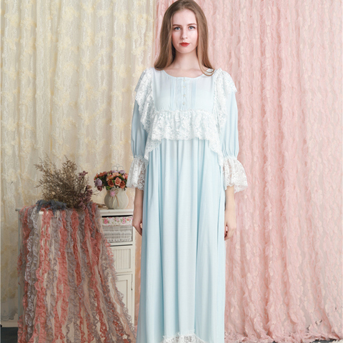 Chemise de nuit longue en dentelle et coton pour femmes, tenue de nuit de princesse confortable ► Photo 1/5