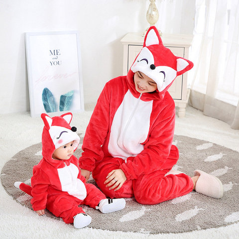 TUONXYE famille pyjamas correspondant à des tenues pour maman et bébé dessin animé renard flanelle Kigurumi enfants pyjamas de noël pour les familles ensembles ► Photo 1/6