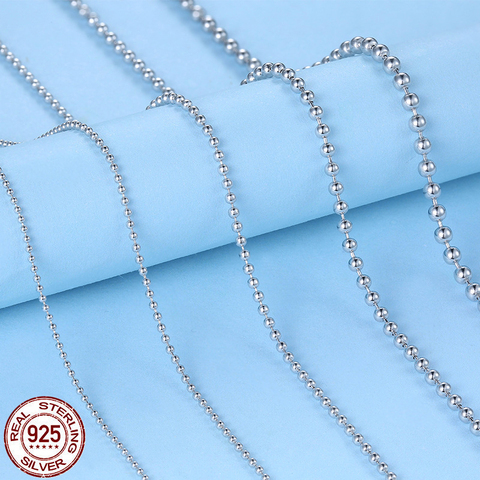 Collier chaîne en argent sterling 925 femmes, chaîne de perles en argent 925 de 1mm - 2mm de 40cm-50cm de long, bijoux en argent 925 ► Photo 1/6