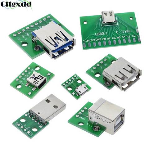 Connecteur Micro USB type-c mâle 2.0 3.0 femelle, 1 pièce, Interface vers 2.54mm DIP PCB convertisseur adaptateur carte de dérivation ► Photo 1/6