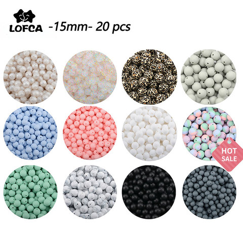 LOFCA – perles en Silicone de 15mm, vente en gros de 20 pièces/lot, perles rondes de teinture pour cravate, jouets de dentition pour bébé, bricolage de qualité alimentaire, à mâcher ► Photo 1/6