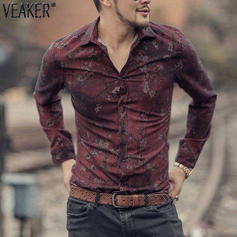 Chemise à manches longues en Satin, en soie, imprimé Floral, pour homme, chemise Slim, 2022, chemise décontractée/Business ► Photo 1/6