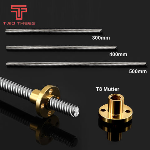 Vis à plomb OD T8 avec écrou en laiton Reprap, 8mm, 2mm, 8mm, 150mm, 200mm, 250mm, 300mm, 330mm, 350mm, 400mm, 500mm, pièces d'imprimante 3D ► Photo 1/6