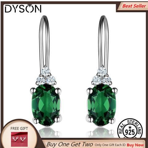 Dyson 925 boucles d'oreilles en argent Sterling ovale russe créé Nano émeraude délicate boucles d'oreilles pour femmes cadeaux classique bijoux fins ► Photo 1/6