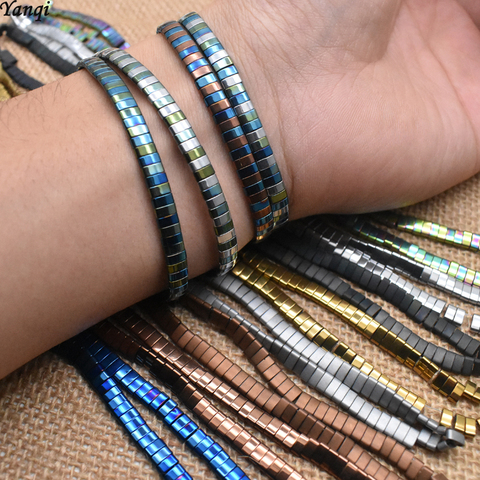 Perles en pierre naturelle, minéral mat coloré, deux trous, perles en hématite, carrées espacées, pour la fabrication de bijoux, cadeau, collection Bracelets à faire soi-même ► Photo 1/6