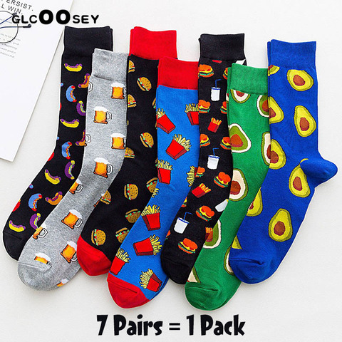 5/6/7 paires/Pack coloré hommes équipage fête chaussettes fou coton heureux drôle Skateboard chaussettes nouveauté robe chaussettes de mariage pour cadeaux ► Photo 1/6