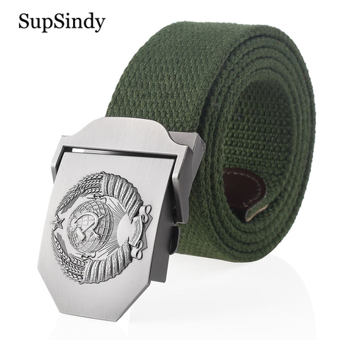 Supdindy-ceinture en toile pour hommes, nouvelle collection, emblème National soviétique 3D, boucle en métal, jeans pour hommes, ceintures tactiques militaires CCCP ► Photo 1/6