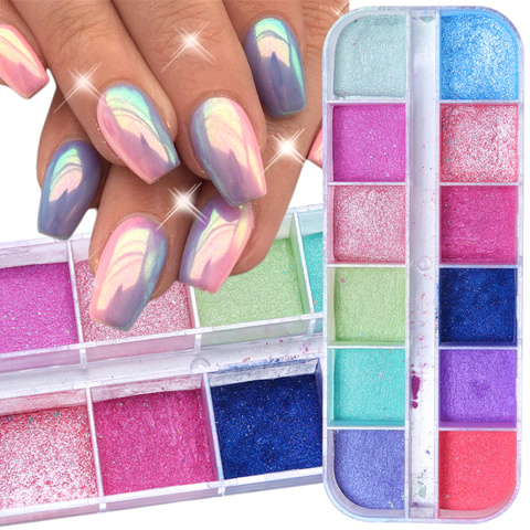 1 boîte Chrome Nail Art paillettes Pigment miroir trempage poudre Super-fine coloré miroitant perle poudre ongles décor poussière LAZGF-2 ► Photo 1/6