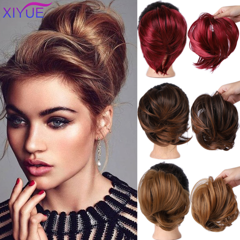 Chouchous en désordre beignet Chignon cheveux synthétiques Chignon bande élastique droite Extensions de cheveux postiches résistantes à la chaleur pour les femmes ► Photo 1/6