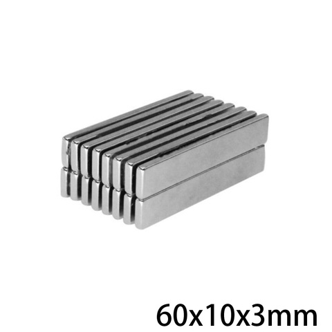 Aimant surpuissant 60x10x3mm en néodyme, bloc magnétique 60x10x3mm, 2 à 30 pièces ► Photo 1/6