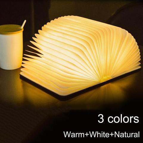 Portable 3 couleurs 3D créatif LED livre veilleuse en bois 5V USB Rechargeable magnétique pliable bureau lampe de Table décoration de la maison ► Photo 1/6