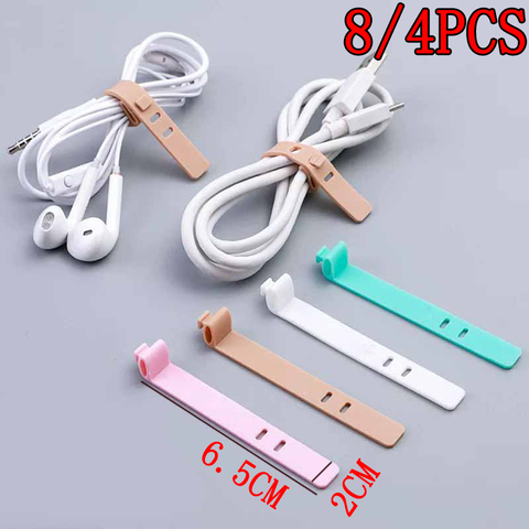 8/4 pièces Silicone câble organisateur fil enveloppé cordon ligne support de stockage pour téléphone écouteur MP4 bonbons couleur câble enrouleur cravates ► Photo 1/5