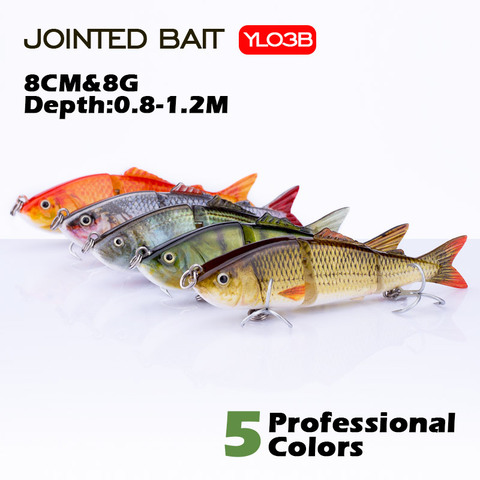 Agoie 80mm/8g leurre de pêche multi-joints Wobblers de poisson 3 segments réaliste nagbait dur appât de pêche ► Photo 1/6