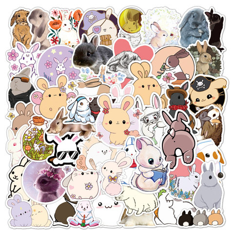 Autocollants lapin lapin Animal mignon pour filles, étiquette Kawaii, dessins animés lapin lièvre, pour bricolage, papeterie bouteille d'eau téléphone guitare, 50 pièces ► Photo 1/3