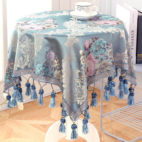 Nappe de Table ronde/carrée de Style européen de luxe, couverture brodée avec pompons, pour décor de mariage, de noël ► Photo 1/6