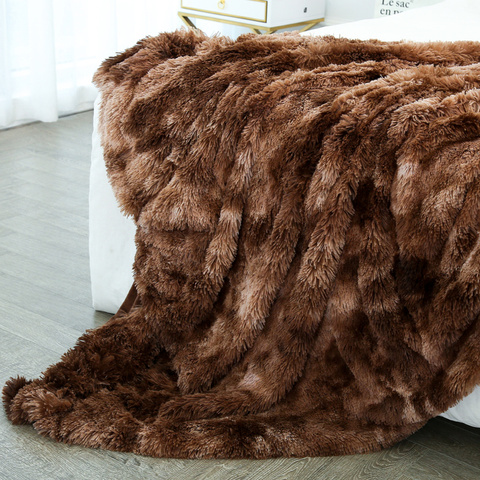 Dégradé couleur Faux jet couverture fourrure microfibre confortable Super doux peluche Chic lit couverture chaud 160cm X 200cm/130x160cm ► Photo 1/6