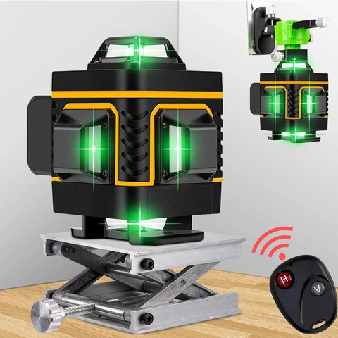 16 lignes 4D vert niveau Laser auto-nivellement sans fil à distance 360 lignes transversales horizontales et verticales avec batterie et support mural ► Photo 1/6