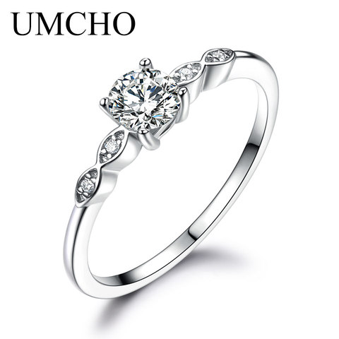 UMCHO Argent 925 Bijoux De Luxe De Mariée Cubique Zircone Anneaux Pour Femmes Solitaire Partie De Fiançailles De Mariage Marque Fine Jewelry ► Photo 1/5