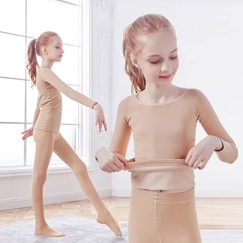 Filles sous-vêtement thermique costumes nu Stretch Ballet ensemble de sous-vêtements épaissir danse collants justaucorps pour l'hiver ► Photo 1/6