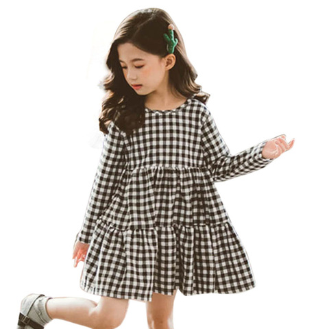 Robe d'automne et de printemps pour filles, robe à carreaux, à gros nœud, pour filles de 6 8 10 12 14, décontracté ► Photo 1/6