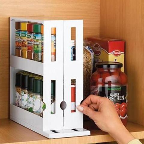 Étagère de rangement rotative pour bouteilles d'épices, à 2 niveaux, multifonction, support rotatif pour aliments, bocaux, organisateur pour épices, Gadgets de cuisine ► Photo 1/6