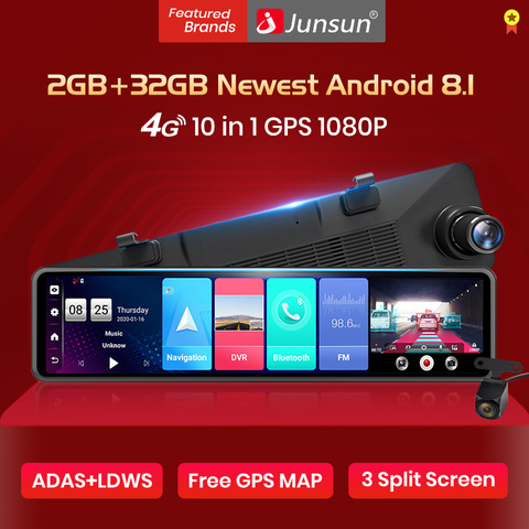 Junsun – A103 caméra DVR de voiture, Android 8.1, 2 go + 32 go, flux de rétroviseur, 12 pouces, IPS, 1080P, enregistreur, Code: MNOGO (129.87 $-12.99 $) ► Photo 1/6