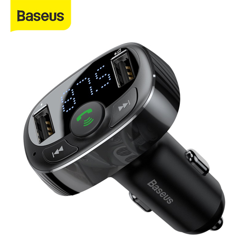 Baseus chargeur de voiture pour iPhone téléphone portable mains libres FM transmetteur Bluetooth voiture Kit LCD lecteur MP3 double USB voiture téléphone chargeur ► Photo 1/6