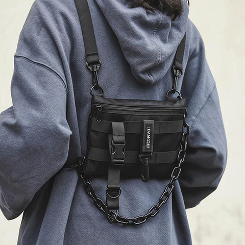 Sac de poitrine tactique fonctionnel pour hommes et femmes, sac à balles mode Hip Hop Streetwear, sac de taille, sac de poitrine sauvage noir ► Photo 1/6