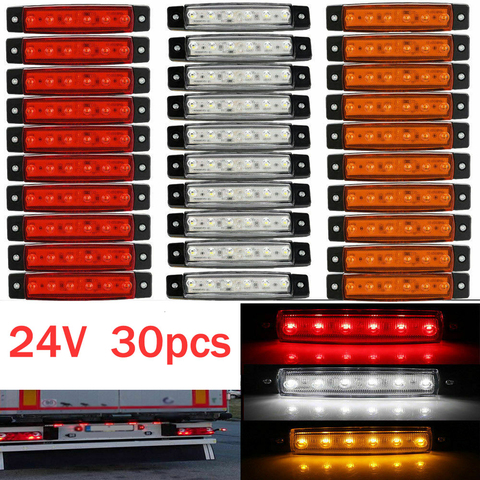 Lumière LED SMD 30x6 24V, blanc, rouge, Orange, pour camion, remorque, pick-up, feux de position latéraux, caravane, tracteur, kart ► Photo 1/6