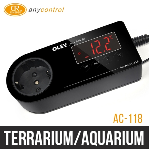 RINGDER – Thermostat numérique AC-118 16-40C pour reptiles, avec prise et prise universelle, régulateur marche/arrêt, contrôleur de température d'aquarium ► Photo 1/1